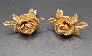 Large/Chunky/Signed Sarah Coventry/Rose Clip Earrings/Gold Toned/Pat Pending/Vin - Picture 1 of 5