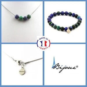 Jewelry Bracelet Necklace 4 Beads Azurite Chrysocolla 8 Mm. Size Person - Picture 1 of 5