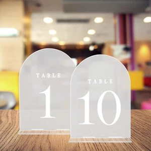 Acrylic Wedding Table Numbers 1-10 with Stand 5"x 7" Frosted Arch Acrylic Tab... - Picture 1 of 8