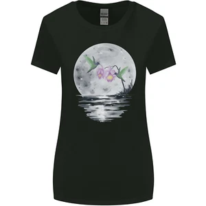 Hummingbirds With Moon & Flower Womens Wider Cut T-Shirt - Picture 1 of 3