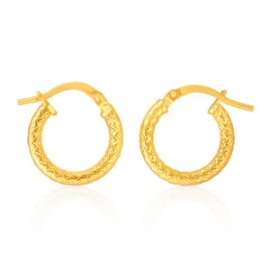 9ct Yellow Gold Silver Filled Diamond Cut 10mm Hoop Earrings - Picture 1 of 2