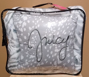 Juicy Couture Grey/White Tiger Stripes Plush 4pc Queen Comforter Set Soft & Cozy - Picture 1 of 6