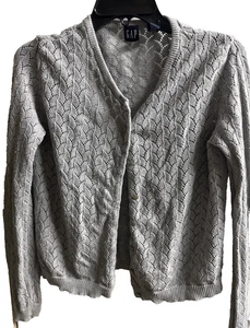 GAP Women's Button Up Cardigan Sweater Gray Scallop Print size M #VTG - Picture 1 of 3