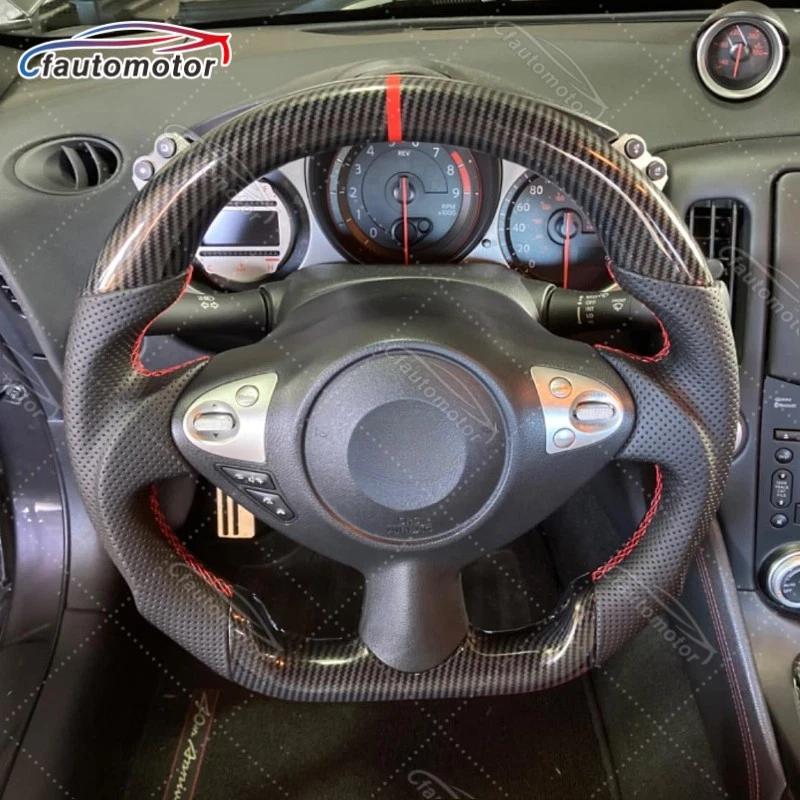 Hydro Dip Carbon Fiber Black Leather Steering Wheel For 2008-2021 Nissan 370z - Image 1 of 4