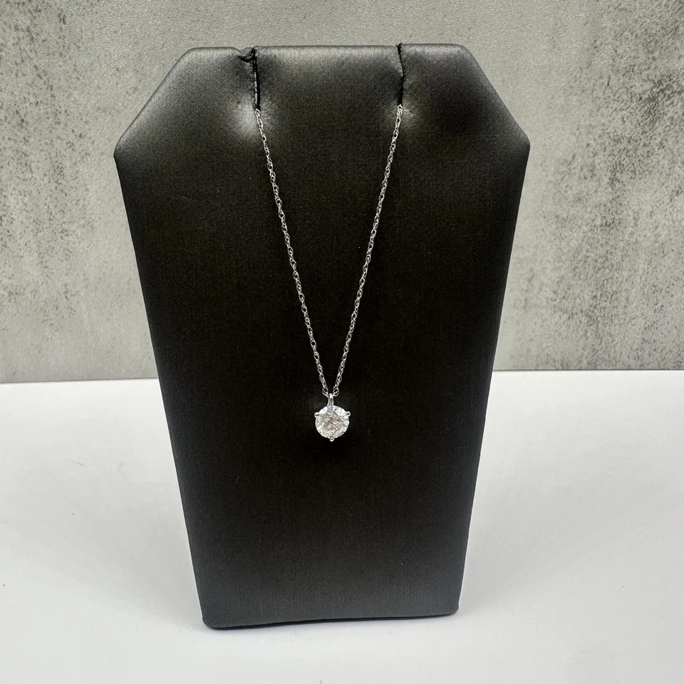 Ожерелье с одним бриллиантом белое золото 14 карат — 0,50 карата, 18 дюймов, новое - Изображение 1 из 4