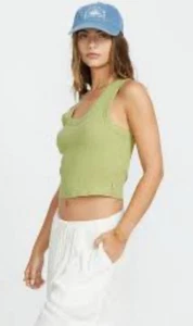 Billabong Rerun Tank Cropped Tank Top Avocado  Green Women’s Small NWOT - Picture 1 of 14