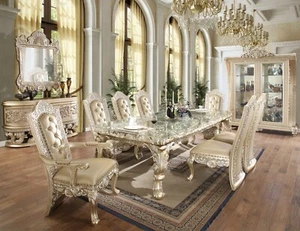 Luxury Ornate Silver Carved Wood Dining Table & Chairs Old World Baroque Rococo - Picture 1 of 16
