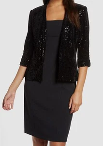 Eliza J Women's Black Sequined Velvet 3/4 Sleeve Blazer Jacket Size L - Picture 1 of 4
