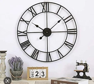 Decorative Wall Clock for Living Room Décor, 20 Round Roman Numeral, Black New - Picture 1 of 2