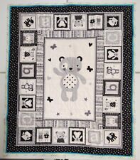 Small Quilt Black & White Baby Teddy for Infant or Toddler One of a Kind Cotton