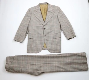 Vtg 60s 70s Streetwear Mens 38R 2 Piece Wool Wedding Bell Bottoms Suit Plaid USA - Picture 1 of 20
