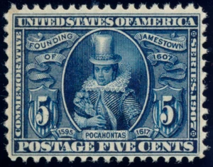 US 330 5c 1907 Jamestown Exposition Pocahontas blue F-VF PSAG cert unused OG LH - Picture 1 of 3
