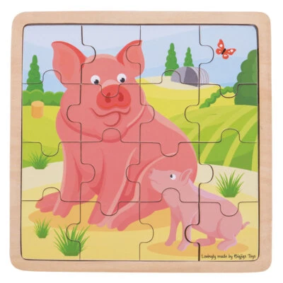Bigjigs Toys Educational Chunky Wooden Pig & Piglet Jigsaw Puzzle Kids Child - Image 1 of 2