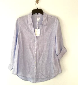 NWT Sigrid Olsen 100% Washable Linen Roll Tab Sleeve Womens Shirt 1X Sky Blue - Picture 1 of 7