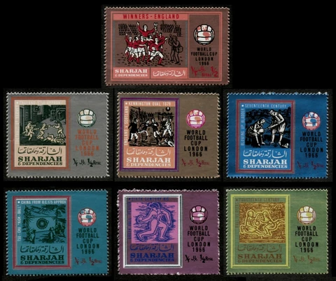 Sharjah 1966 - FIFA London World Cup, Soccer - Foil Set of 7v - MNH Cover