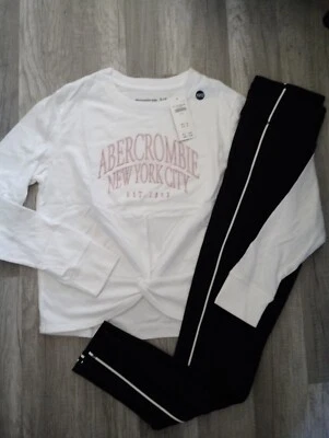NWT Abercrombie & Fitch Kids Girl Outfit Embroidered Top/Leggings Size 13 14 (5) - Image 1 of 3