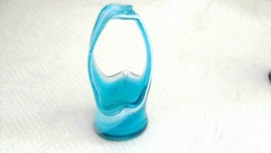 Hand Blown Swirl Glass Votive Holder/Planter 6" Tall Blue/White Swirl - Picture 1 of 5