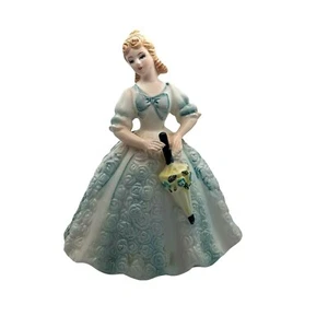 Vintage Lefton Blue Dress Lady Carrying Parasol Umbrella Planter #2587 6 inches - Picture 1 of 9