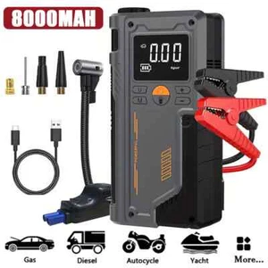 Portable 8000mAh Car Jump Starter Power Bank With Air Compressor Battery Booster - Picture 1 of 13