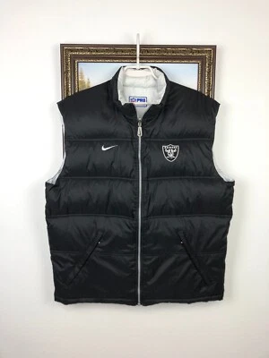 Vintage Pro Line Nike Oakland Raiders Puffer Vest Gilet Jacket Double Sided Sz L - Image 1 of 4