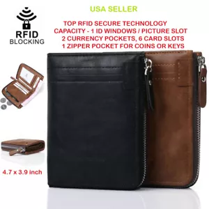 Herren Herren RFID Schutz S3 Leder Geldbörse Kreditkarte Ausweis Fenster Reißverschluss - Bild 1 von 21