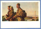 V.Ivanov 1951 Russian postcard Sailor Soldiers Man & Girl Newspaper PRAVDA