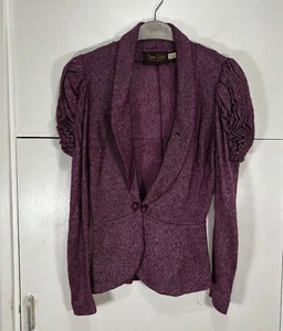 Diana Leslie giacca cardigan vintage viola animale arcobaleno anni 70 volant taglia M - Foto 1 di 6