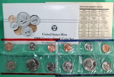 1988 P and D United States Mint Uncirculated 10 Coin Set BU - Image 1 of 4