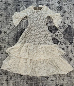 Mia Joy Boho Maxi Dress Girls 8 Ivory Nude Ruffle Floral Mesh Christmas Joyfolie - Picture 1 of 5
