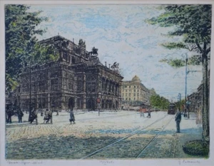 Farbradierung Staatsoper Wien Sign.. J R oder K ????? - Bild 1 von 2