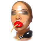 Damen transparente Latexmaske Cosplay aufblasbar Knebel Catsuit Bodsuit Gummi Kapuzen