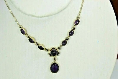 FASHION, STERLING SILVER AMETHYST OVALS  NECKLACE, QVC, 925 - Image 1 of 3