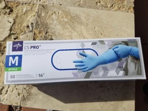 CS Pro 16" Cuff Nitrile Exam Gloves, Blue MED 50/Bx. Extended Cuff. 1 Box NEW - Picture 1 of 4