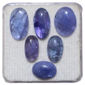 Lotto 6 pezzi pietre preziose sfuse cabochon ovale non trattata tanzanite naturale non trattata 10,7 mm-14 mm - Foto 1 di 12