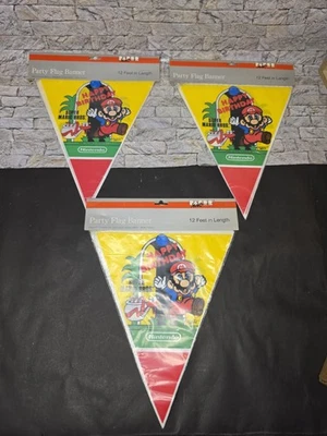 Nintendo 1989 Super Mario Bros Party Flag Vintage Happy Birthday Banner New 3 Pk - Image 1 of 4