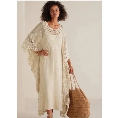 Soft Surroundings Label Noir Ivory Crochet Martinique Breeze Caftan Lace Boho - Image 1 of 4