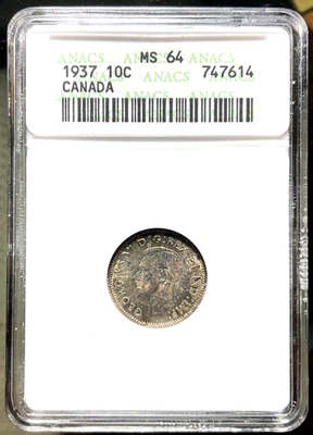 1937 Canada 10 Cents, ANACS MS 64. - Image 1 of 2