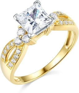 2.50 Ct Princess 14K Yellow Gold Created Diamond Twisted Shank Engagement Ring - Picture 1 of 3