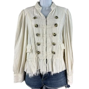 Free People Military Style Jacket Womens Size Small Ivory Lace Trim Peplum - Picture 1 of 10