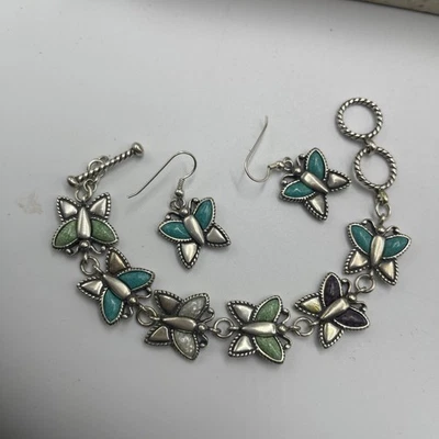 Carolyn Pollack 7 英寸 925 纯银多宝石蝴蝶切换手链 — 第 1/4 张图片