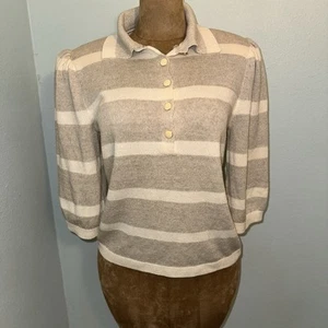 Vintage St. John By Marie Gray Women’s 3/4 Sleeve Henley Collared Sweater, Sz 14 - Picture 1 of 13