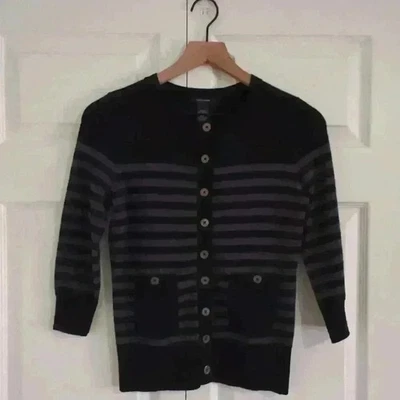 Cárdigan Suéter 100% Lana Merino Talla XSP Negro Gris Rayas Solo Marca Mina Foto 1 de 4
