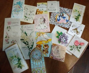 Card Lot MIX 16 Vtg Wedding Gift 1957 Sign Ephemera Prop Bride Groom Lace Paper - Picture 1 of 18