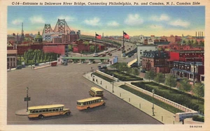 Postcard Delaware River Bridge Connecting Philadelphia PA & Camden NJ - Picture 1 of 2