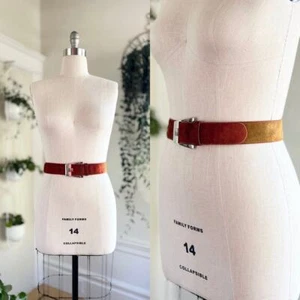 Vintage 1970s Belt 70s Suede Two-Tone Suede Boho Hippie Leather Red Yellow - Picture 1 of 8
