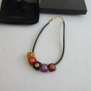 Joan Rivers Leather Cord Italian style necklace/choker w/resin~Rhinestone Beads - Picture 1 of 8