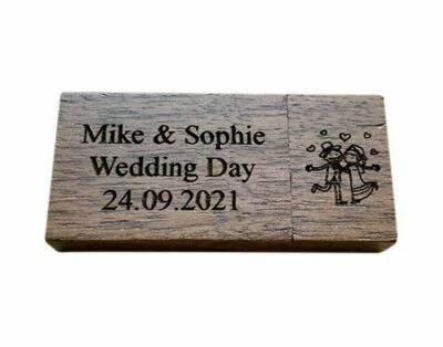 Personalised Engraved Wooden USB 16GB Memory Flash Drive Stick Wedding Gift Idea - Image 1 of 4