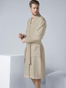 SEYANTE Men's Luxury Kimono Terry Bathrobe Rice Weave Trim - 100% Turkish Cotton