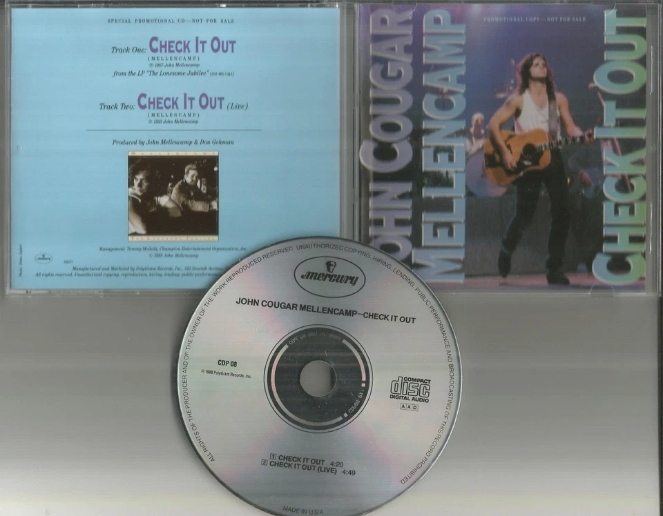 JOHN MELLENCAMP Check it out / RARE LIVE VERSION RADIO PROMO DJ CD single 1988 Foto 1 de 1
