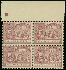 Países Bajos #88 Almirante Michiel de Ruyter Bloque de 4 Estampillas 1c Franqueo 1907 Estampillada sin montar o nunca montada - Imagen 1 de 1